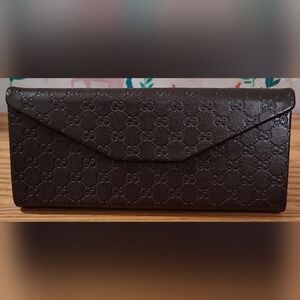 EUC Gucci GG Sima Mocha Signature Folding Sunglass Eyeglass Hard Travel Case